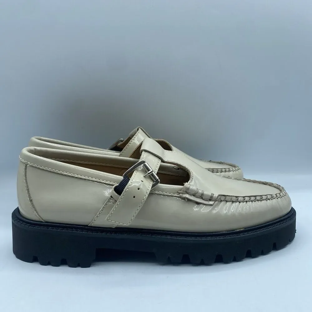 GH Bass Shoes Mary Jane Super Lug Womens 7 EU 38 Beige Patent Leather Boho NWOB*